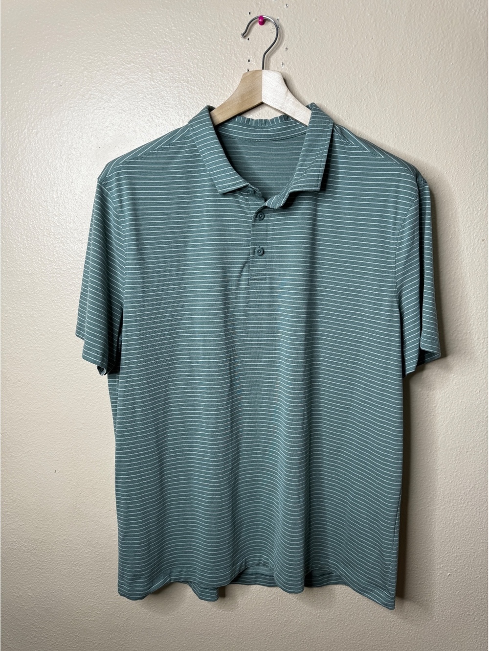 Lululemon Men’s Green White Stripe Performance Golf Polo Shirt Size XL